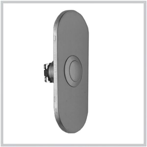 Bouton poussoir pose applique, facade inox avec inscription 'PORTE'